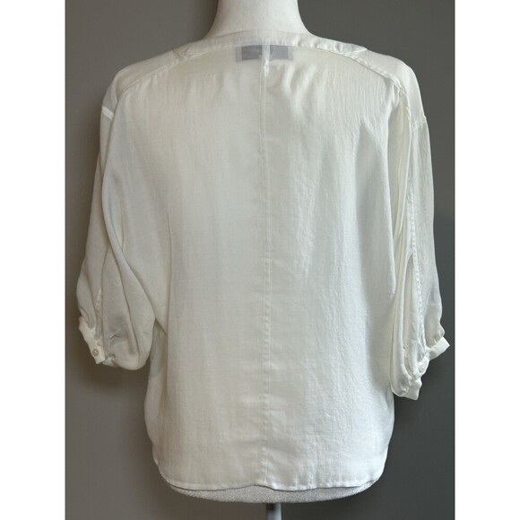 LOFT MP Ivory Semi-Sheer Button Front Blouse V-Neck 3/4 Sleeve - Picture 6 of 10